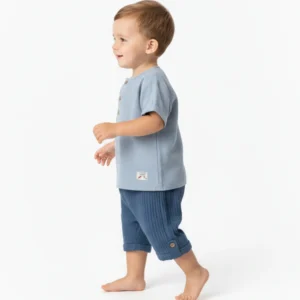 Erkek Bebek Düğmeli Müslin Şortlu Yazlık Takım - Görsel 3