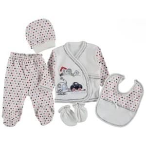 Erkek Bebek Araba Desenli Puantiyeli 5li Hastane Çıkışı - Görsel 1