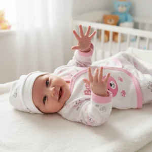 Kız Bebek Pembe Yıldız Ayı Desenli Şapkalı 3'lü Takım - Görsel 1