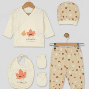 Kız Bebek Yaprak Desenli Hastane Çıkışı 5 Li Set - Görsel 1