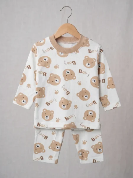 Erkek Bebek Desenli Uzun Kollu Pijama Takımı