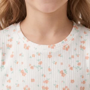 Çiçek Desenli Bisiklet Yaka Kısa Kollu Şortlu Kız Çocuk Pijama Takımı - Görsel 3